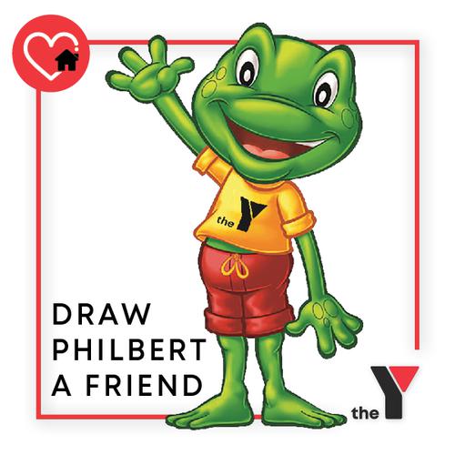 Cartoon drawing of Philbert the frog waving