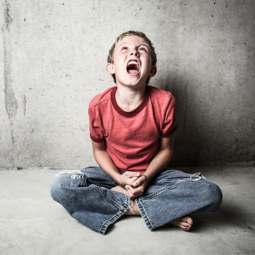 alt= "boy with sensory disorder sitting on a wall screaming"