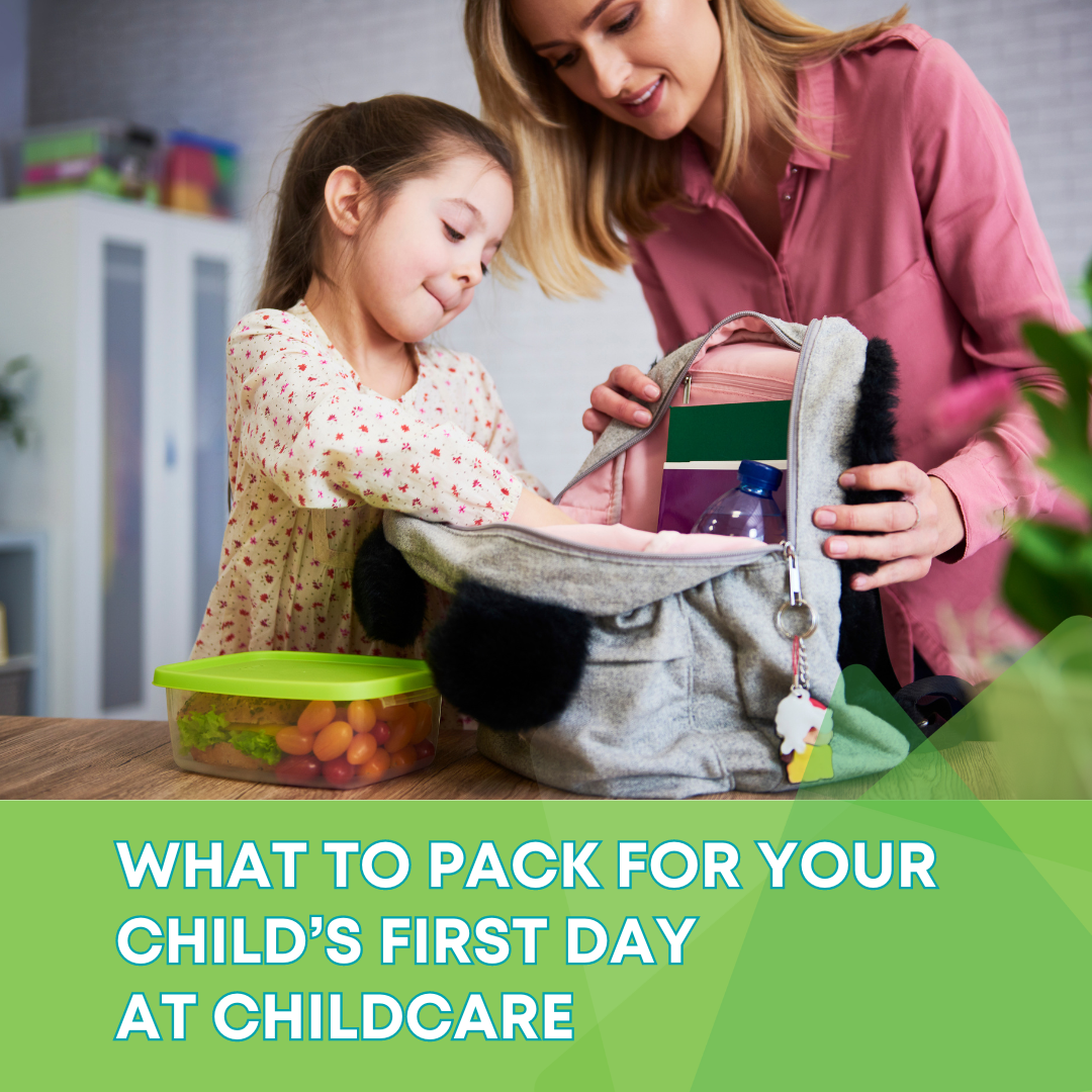 alt="Mum and daughter packing kinder backpack"